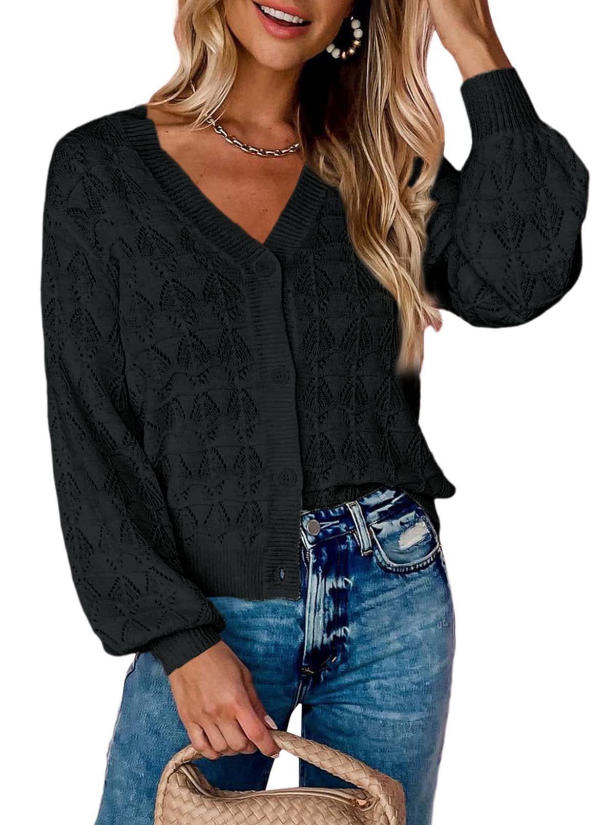 Women's Short Cardigan Knitted Sweaters Long-Sleeve Front-Open V-Neck Button-Down Tops - product image 3