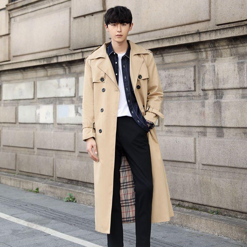 Men's Long British Slim Fit Trench Coat