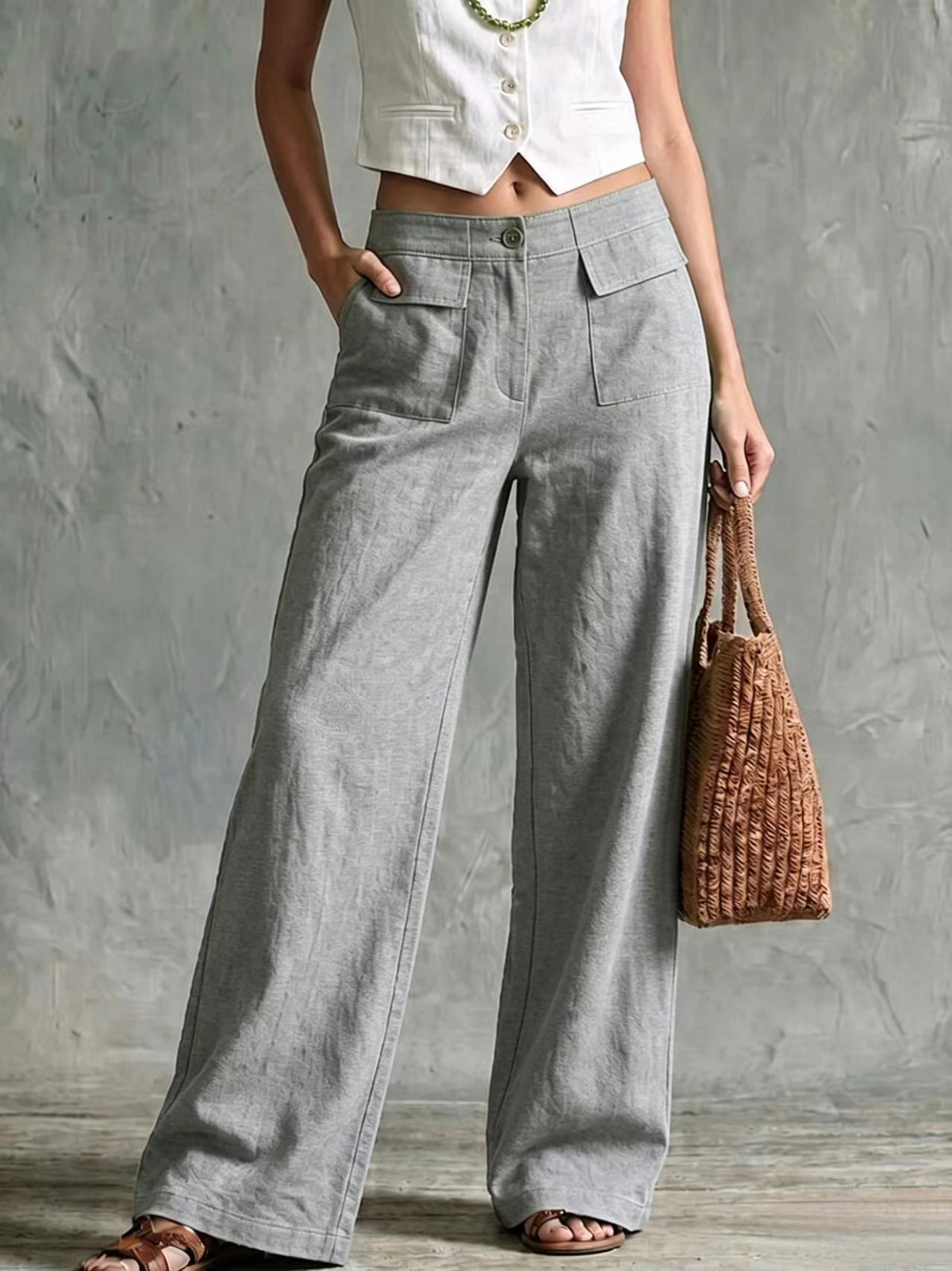 Women's high-waist relaxed wide-leg pants