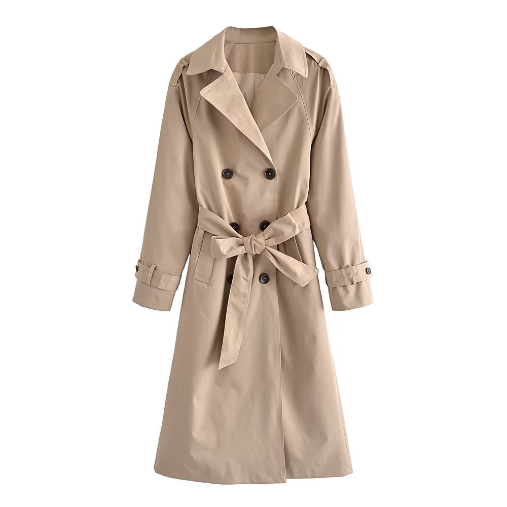 Women's British-style double-breasted mid-length trench coat