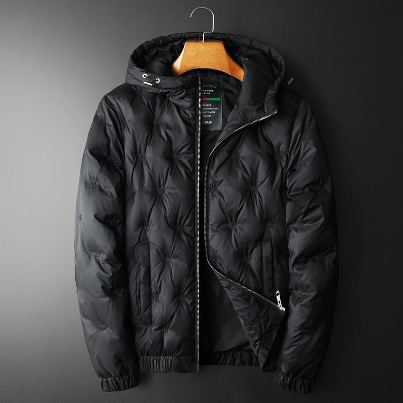 Men's Embroidered Down Plus Size Hooded Casual Down Jacket