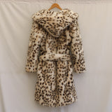 Leopard Print Faux Fur Coat Fox Fur Long Large