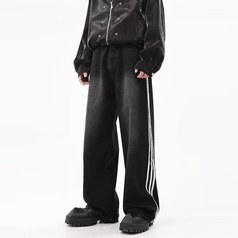 Men's Japanese Style Striped Jeans Loose Trousers - WOMONA.COM