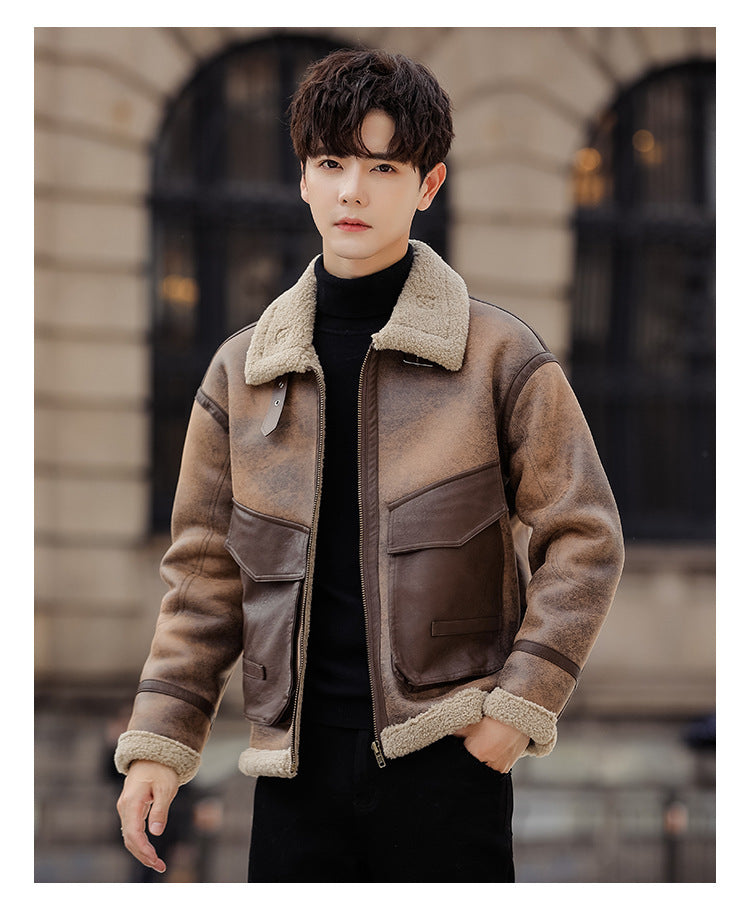 Leather And Fur Casual Coat For Men - WOMONA.COM