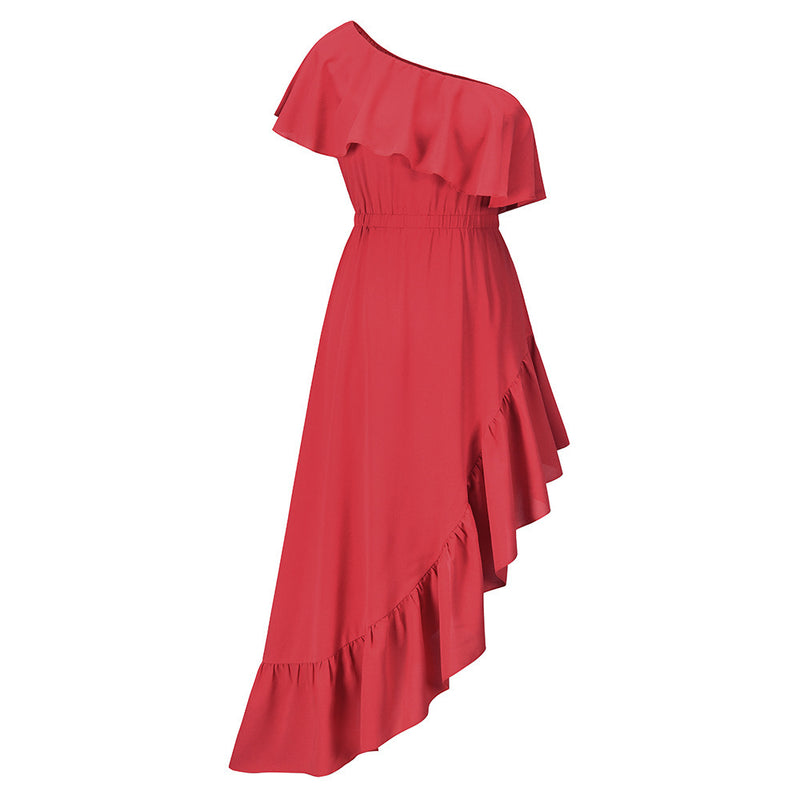 European And American Oblique Shoulder Ruffles Dress Ball - WOMONA.COM