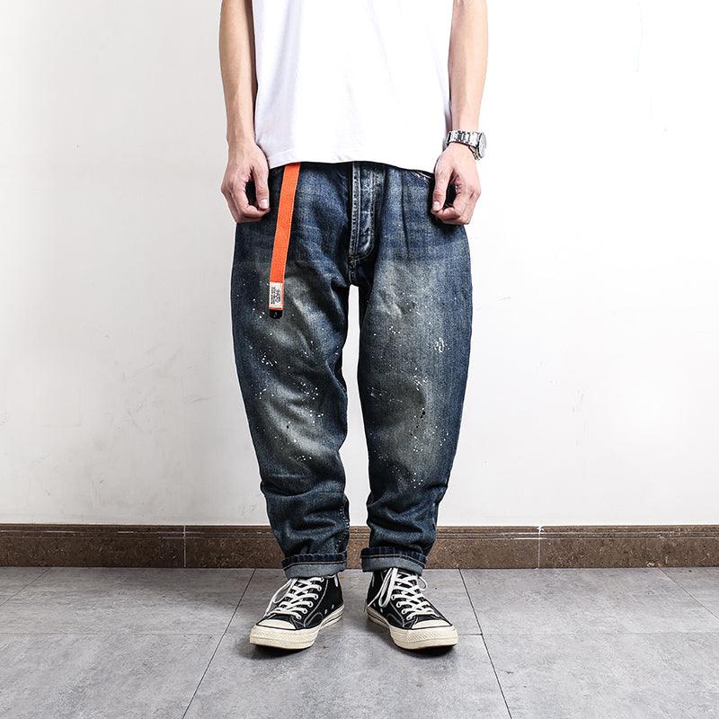 Splashed Ink Nine-point Straight Jeans Men - WOMONA.COM