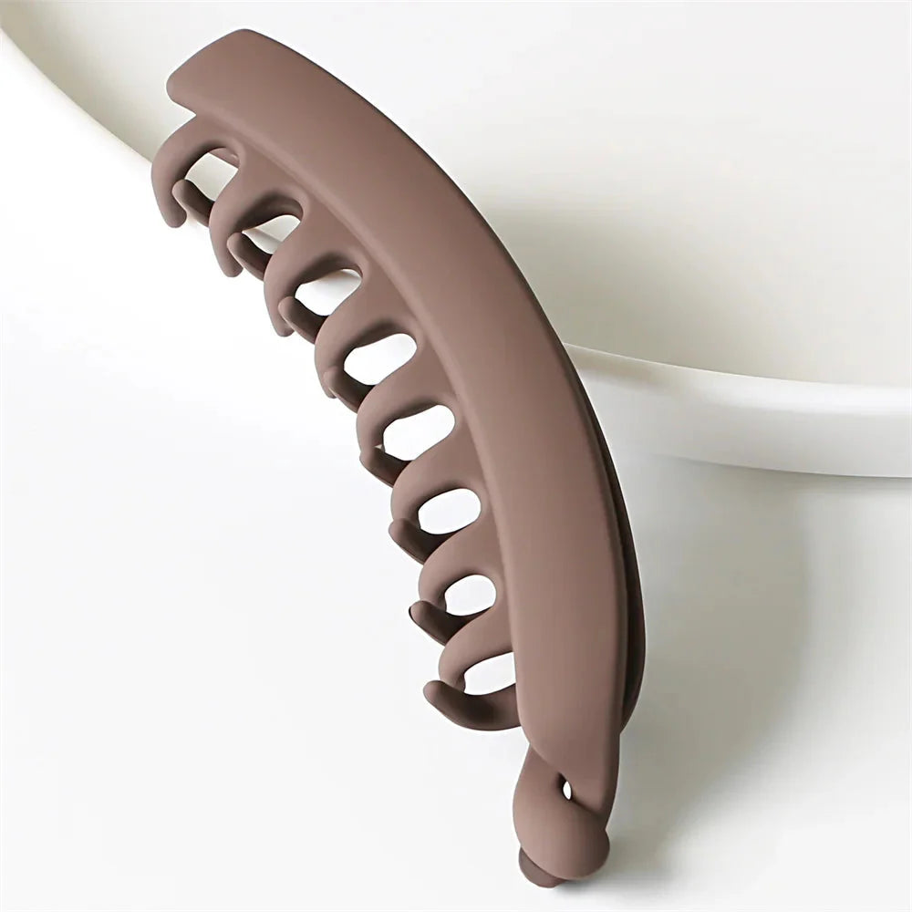 Women's Frosted Solid Color Banana Hair Clips – Ponytail Barrettes & Hair Claws - Brown