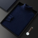 Men's High Lapel Casual Knitted Solid Color Cashmere Sweater - WOMONA.COM