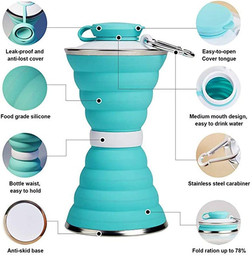 500ML Silicone Water Bottle Cup Foldable Leak Proof