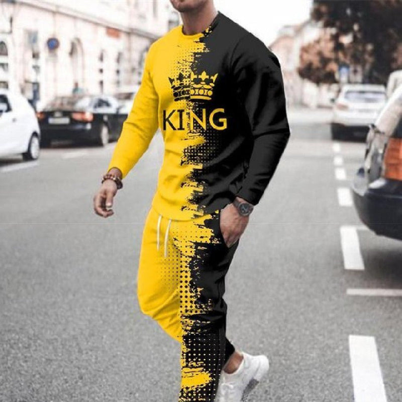 3d Digital Printing Crew Neck Sweater Sports Trousers Suit