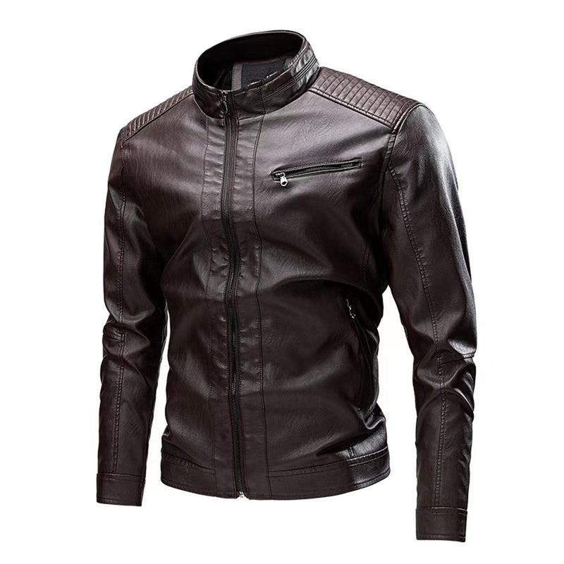 Stitching Motorcycle Retro Fashion Leather Jacket Coat