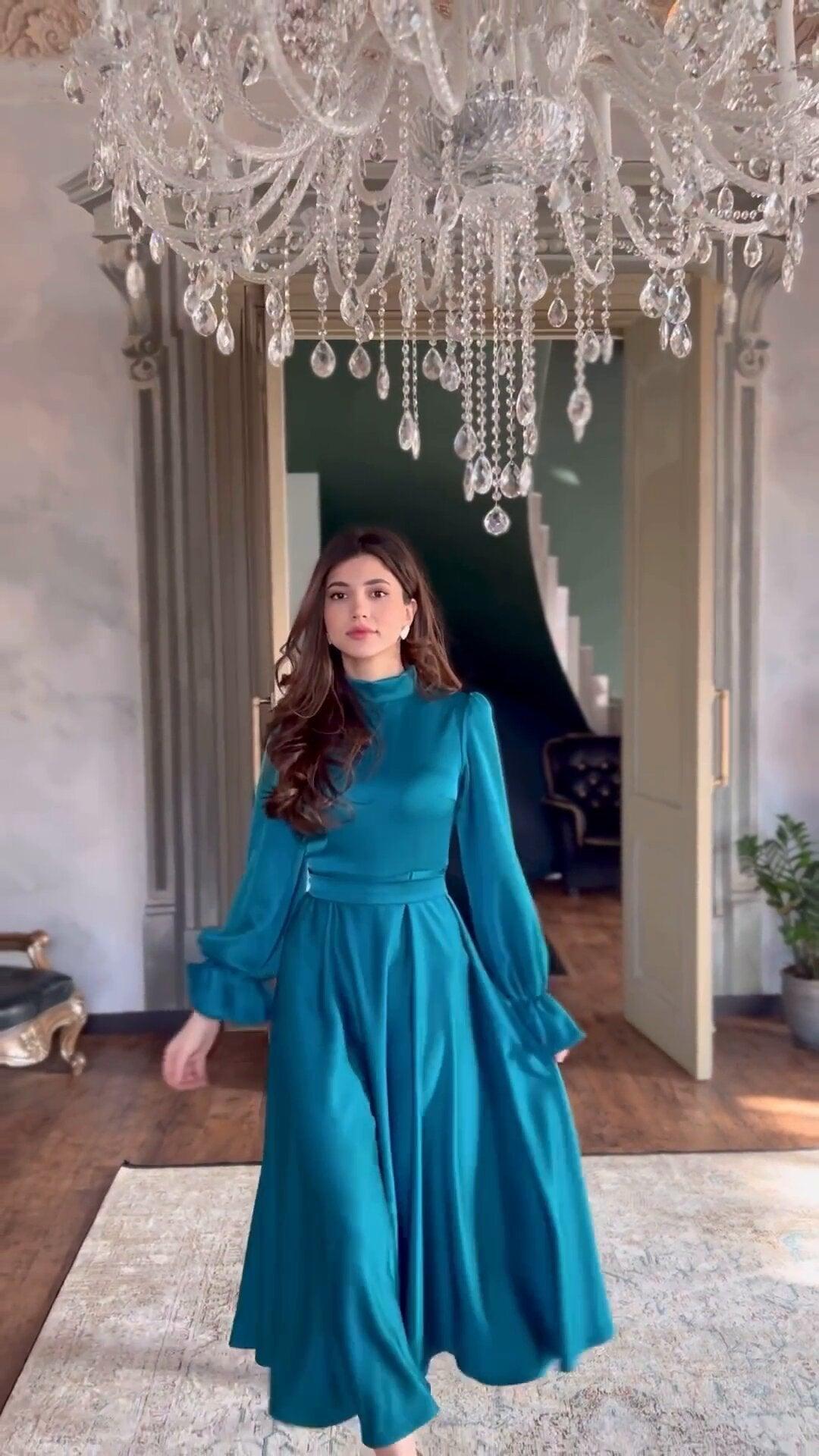 Elegant Ruffled Long Sleeve Dress - WOMONA.COM