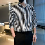 Light Cooked Style Shirt For Men With Black And White Stripes - WOMONA.COM