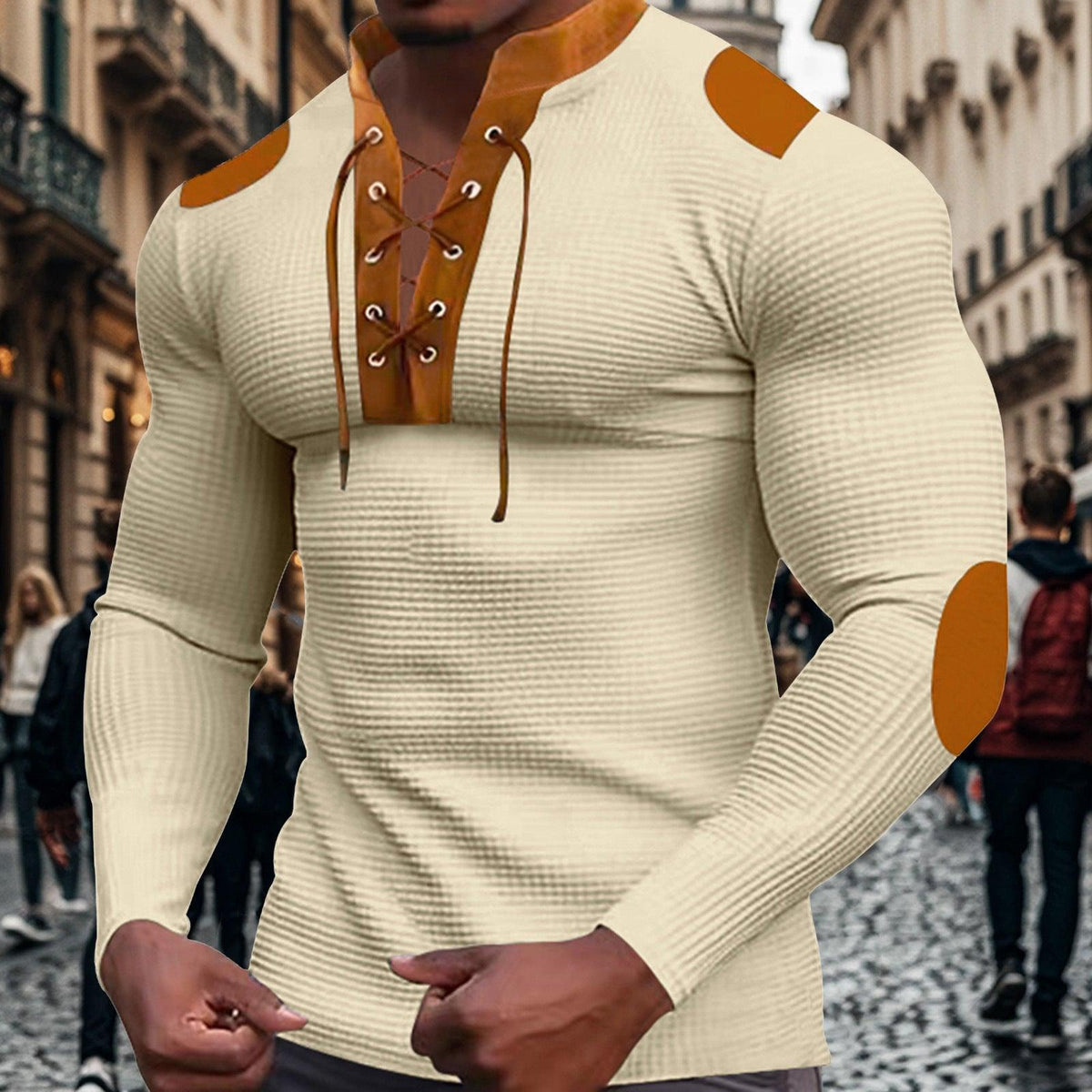Waffle Pullover Multicolor Long Sleeve - WOMONA.COM