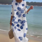 Round Neck Fashion Premium Long Sleeve Printed Dress - WOMONA.COM