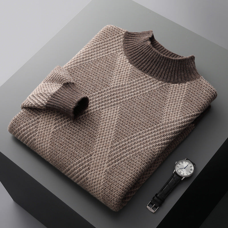 Half Turtleneck Thickened Matting Woven Sweater Loose Contrast Color Knitted Cashmere Bottoming Shirt