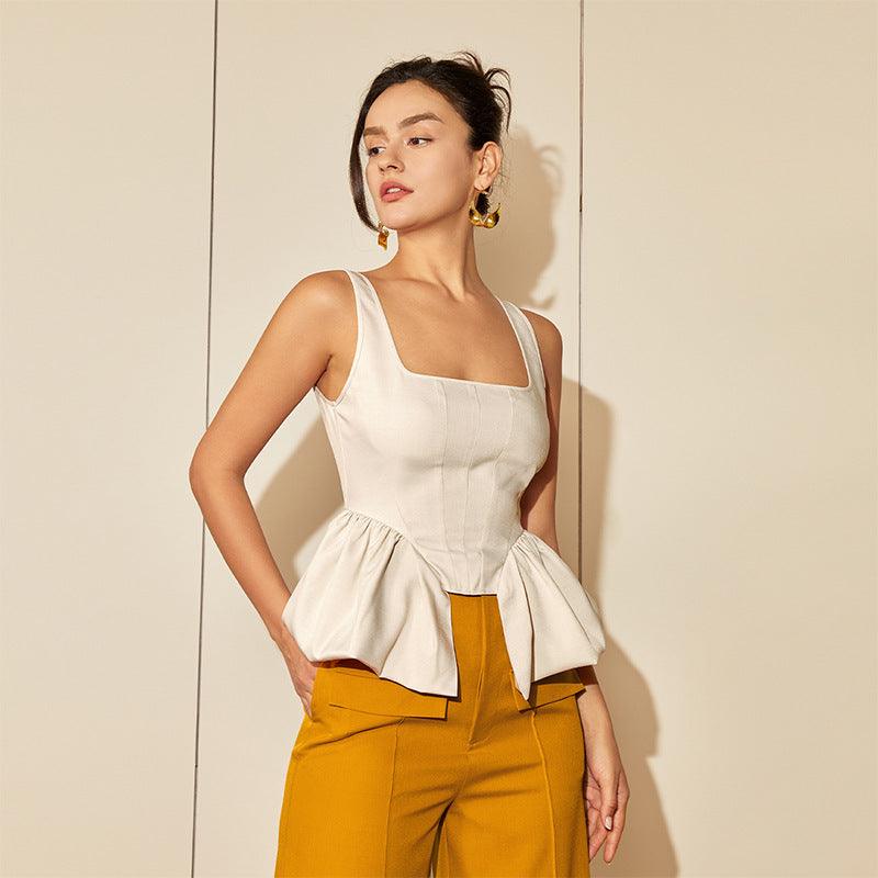 Square Collar Irregular Spaghetti-strap Vest - WOMONA.COM