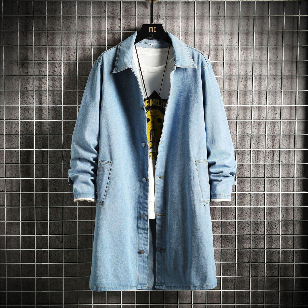 Men's Mid-Length Denim Trench Coat