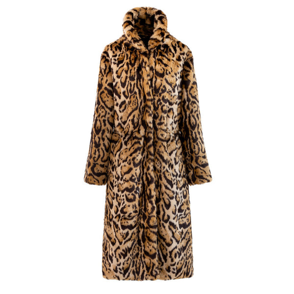 Plus Size Leopard Fur Coat Long Faux Mink Fleece