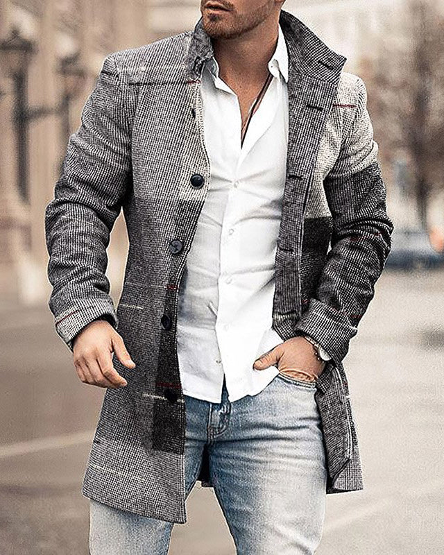 New Men's Woolen Stand Collar Medium Long Pocket Casual Coat - WOMONA.COM