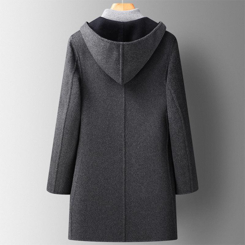 Fall Winter Hooded Double-sided Wear Wool Overcoat Men's