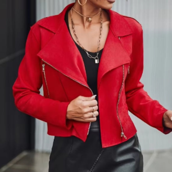 Fashion Women's Wear Suede Motorcycle Jacket - WOMONA.COM