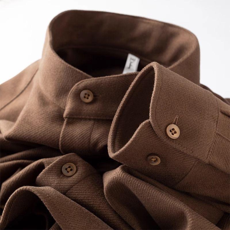 Men's slim winter padded jacket in medium brown with button front and stand collar