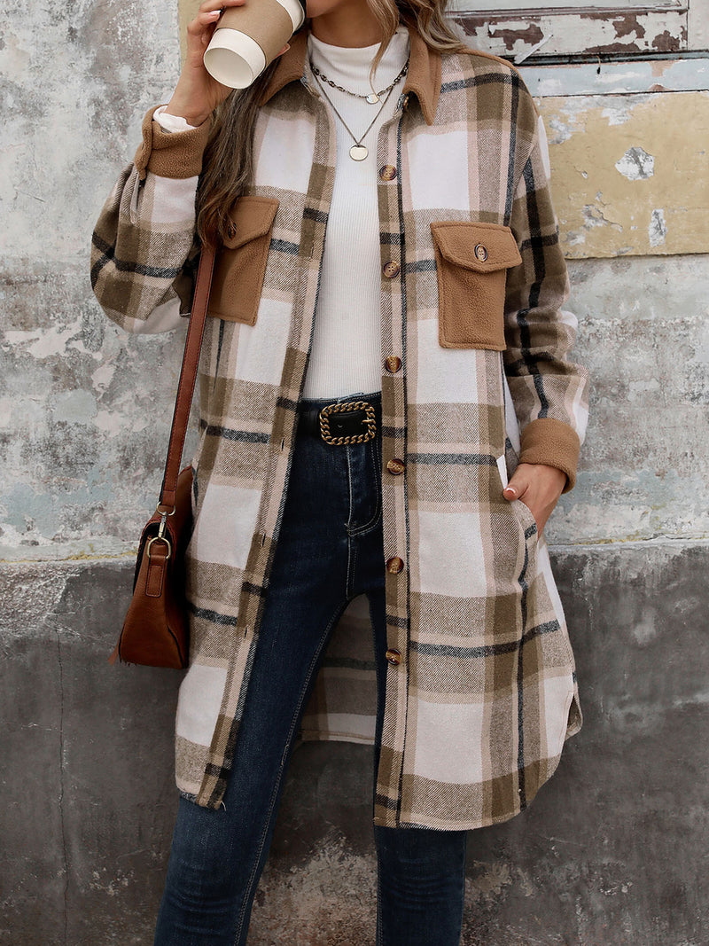 Plaid Long Coat With Pockets Fashion Winter Jacket - WOMONA.COM