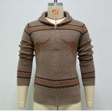 Ox Head Jacquard Weave Zip Knitted Sweater Coat - WOMONA.COM