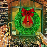 Christmas Garland 50CM Luminous LED Warm Light Metal Luminous Wreath With Big Bowknot Christmas Front Door Home Holiday Party Door Hanging Decor