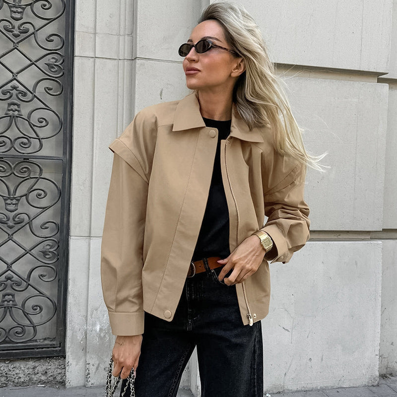 French Lapel Overalls Loose Bomber Jacket - WOMONA.COM