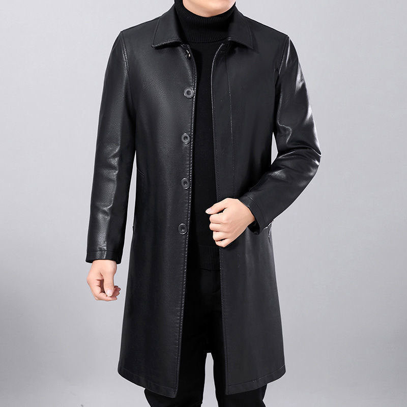 Men's Lapel Fur One-piece Over-the-knee Jacket - WOMONA.COM