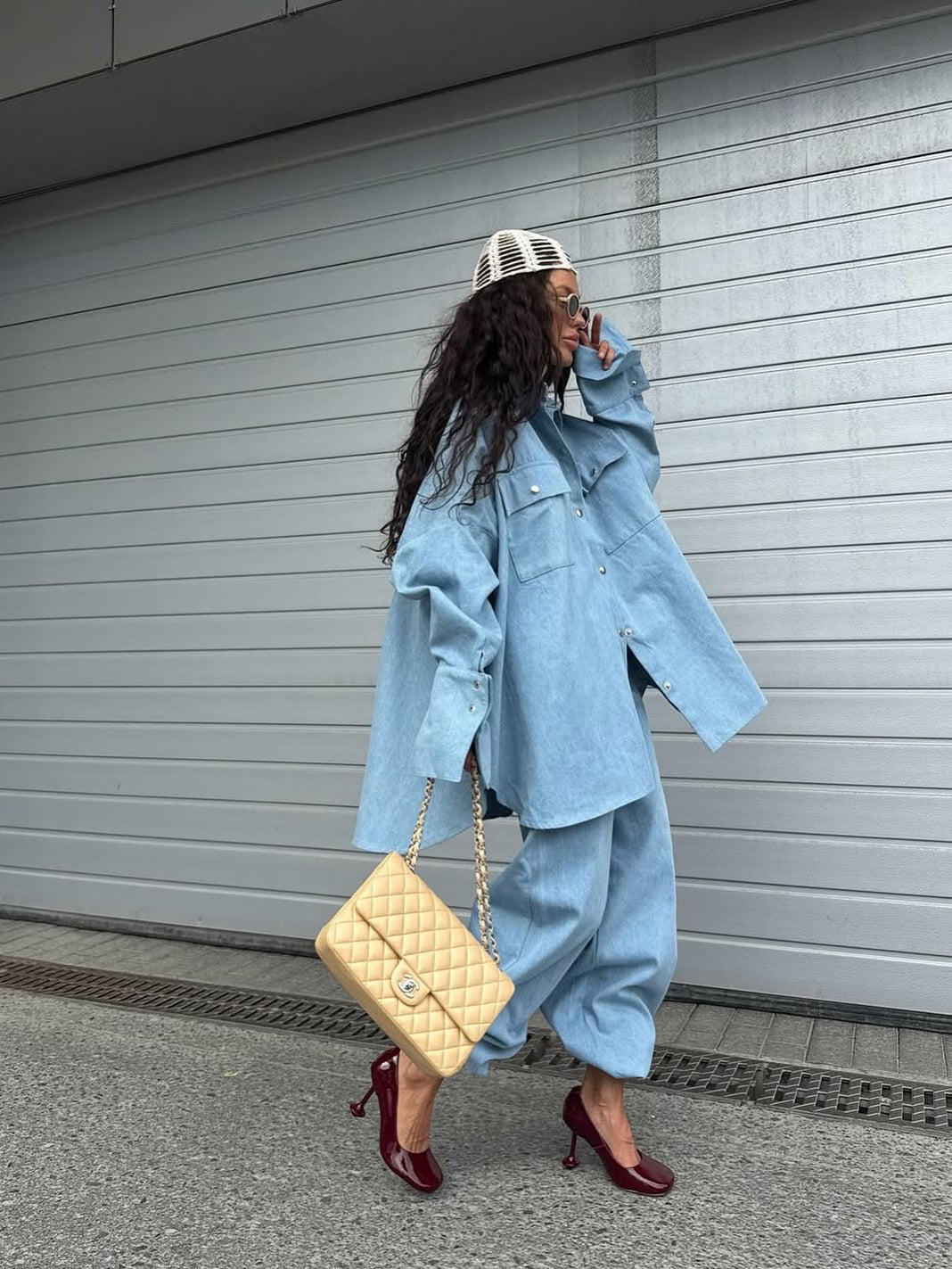 Light Blue Denim Oversized Shirt & Baggy Pants Set