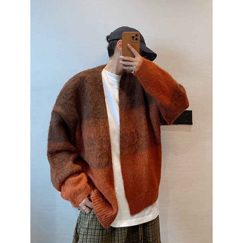 Loose Orange Gradient Brushed Cardigan Sweater Coat