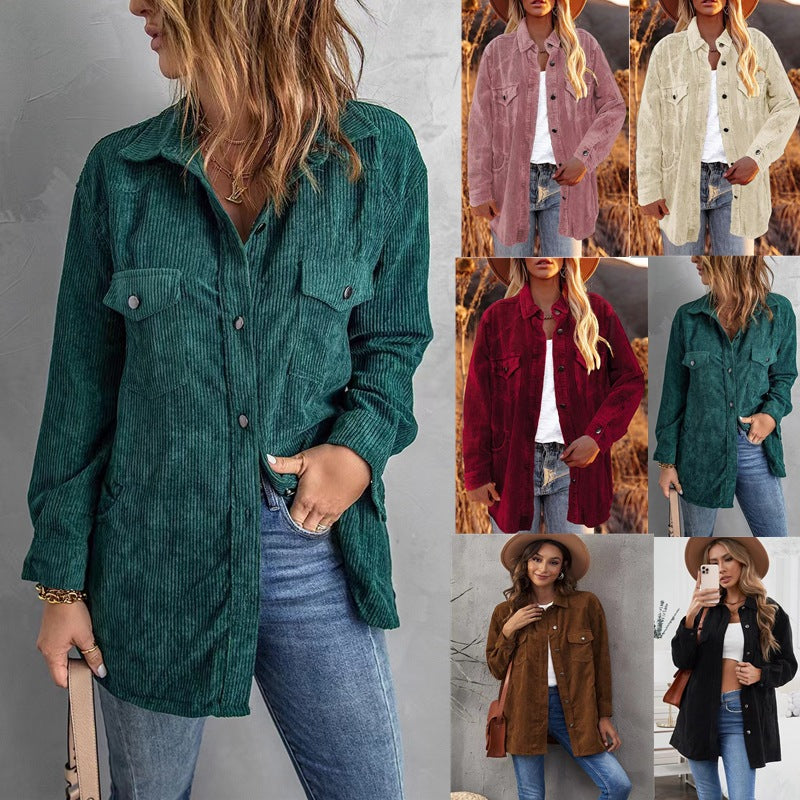 Women's Corduroy Button-Up Shirt Jacket