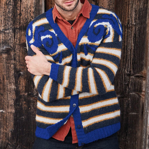 Men's Autumn And Winter Striped Knitted Jacket - WOMONA.COM