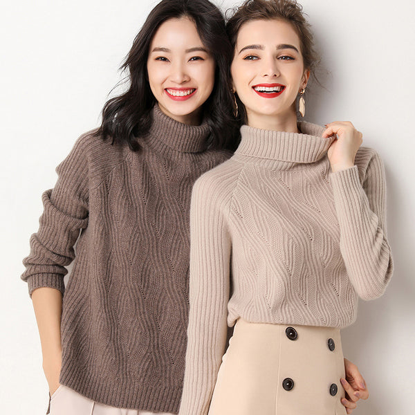 Loose Solid Color Split Pullover Wool Sweater - WOMONA.COM