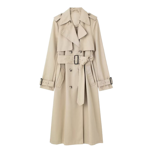 European, American And French Style Double Row Ornament Belt Trench Coat