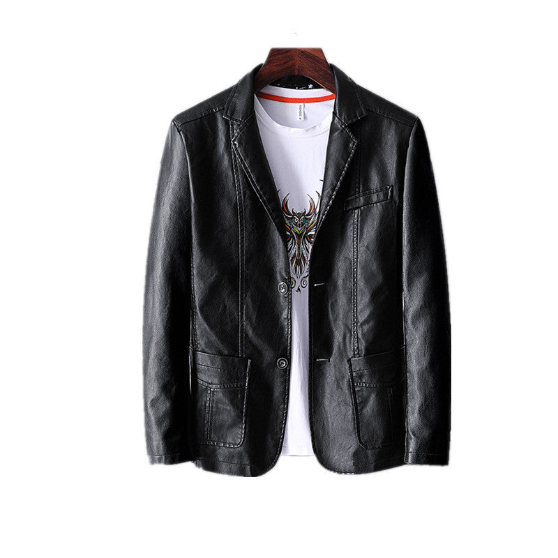 Leather Men's Autumn And Winter Jacket Thin Lapel - WOMONA.COM