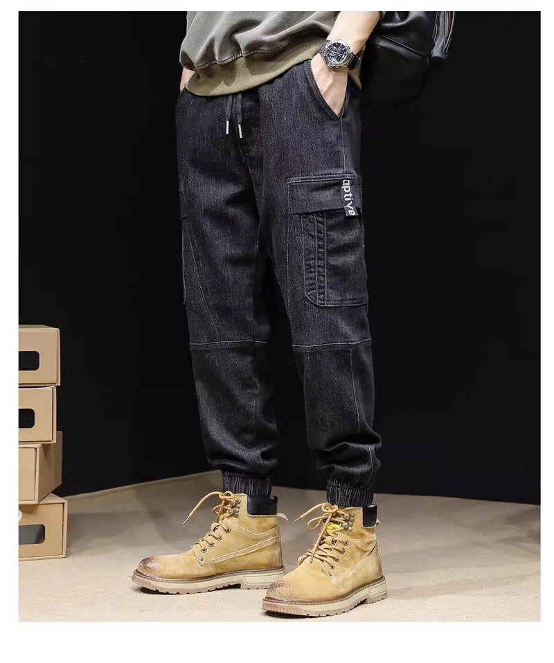 Pantalones vaqueros holgados retro con cintura elástica para hombre