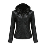 Detachable Two-piece Hooded Leather Jacket - WOMONA.COM