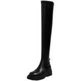 Thick Sole Knee High Boots For Women Chunky Heel Black Long Boots - WOMONA.COM