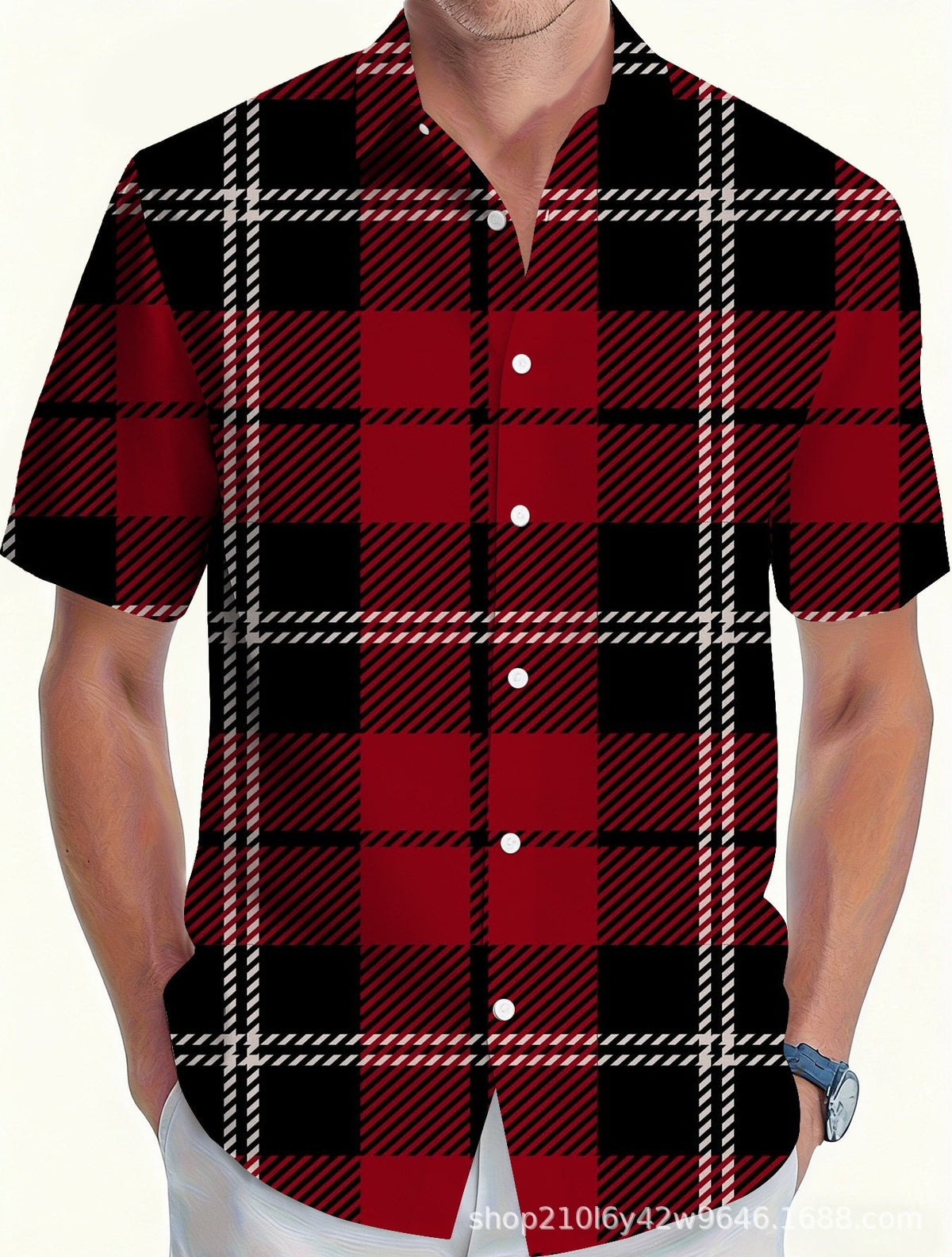 Men's Korean-style loose short-sleeve shirt with purple-pink gradient stripes – photo 2 of 16