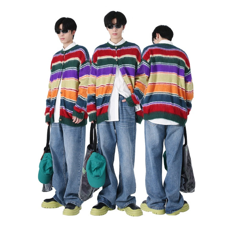 Striped Cardigan Knitted Sweater For Men - WOMONA.COM