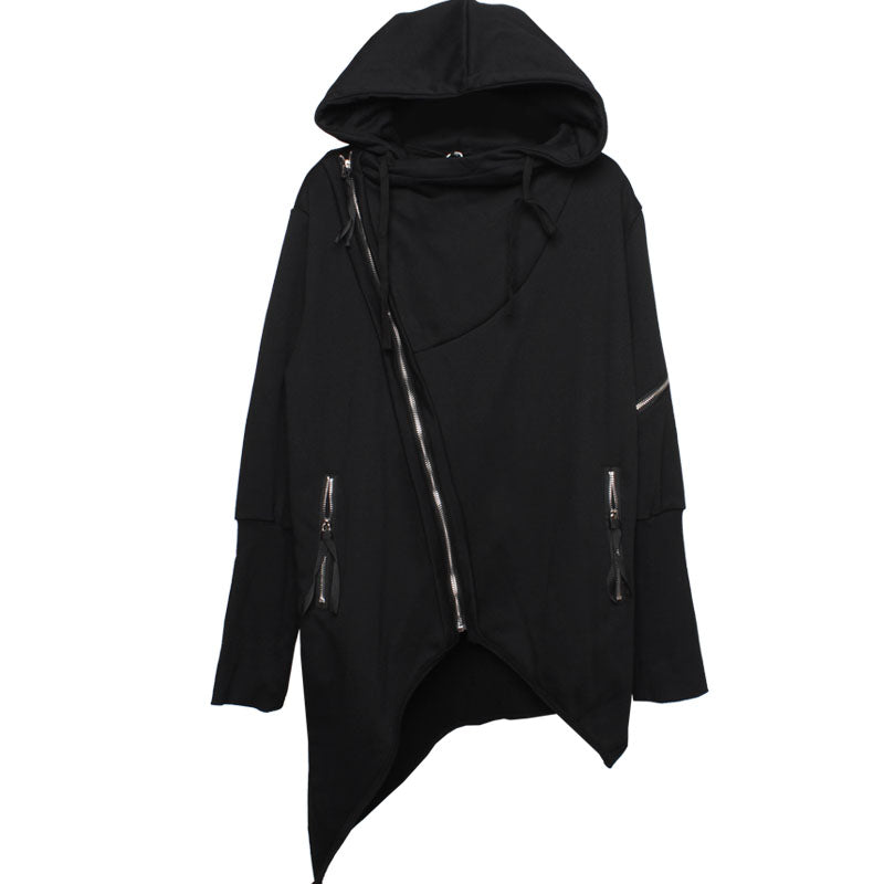 Men's black gothic asymmetric hooded coat