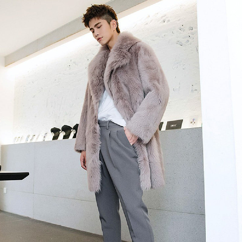 Men's Imitation Fox Fur Coat Fur Trench Coat Large - WOMONA.COM