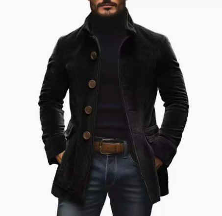 Men's stand-collar corduroy button jacket
