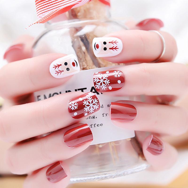 Artificial Christmas Snowflake Elk Cartoon Design Fake Nails Manicure - WOMONA.COM