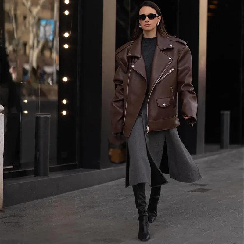 Women's Zipper Brown Short Suit Coat - WOMONA.COM