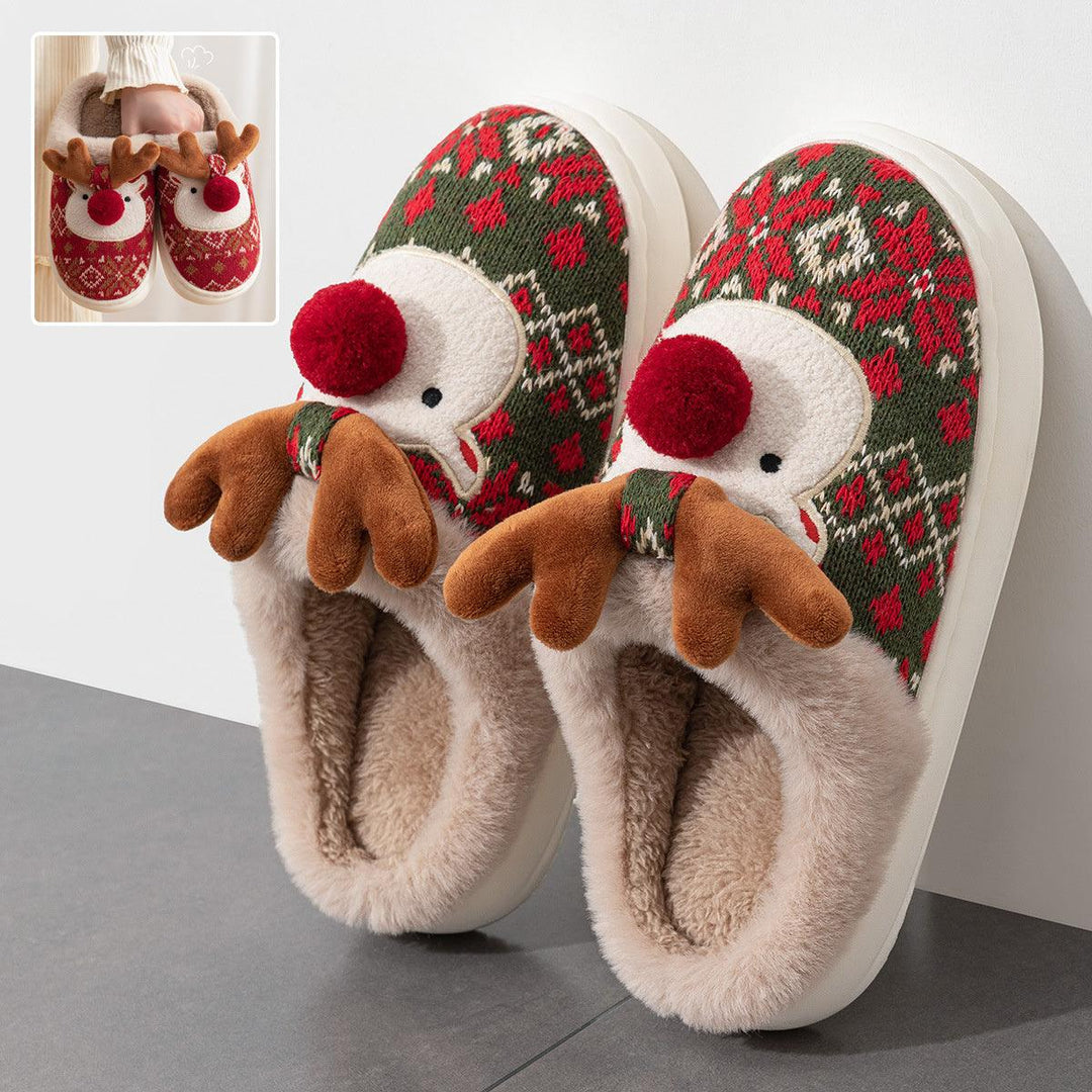Cute Christmas Elk Plush Slippers Winter - WOMONA.COM